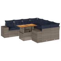 9-delige Loungeset met kussens poly rattan grijs - thumbnail