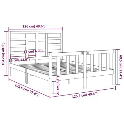Bedframe massief hout wit 120x190 cm