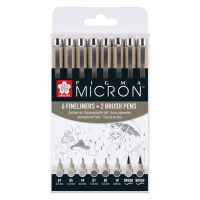 Sakura pigma micron fineliner set 8 koudgrijs