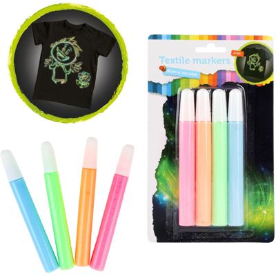 Toi-Toys Knijp textielstiften glow in the dark, 4st.