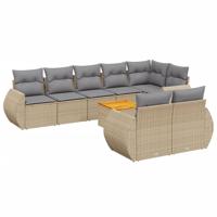 9-delige Loungeset met kussens poly rattan beige - thumbnail