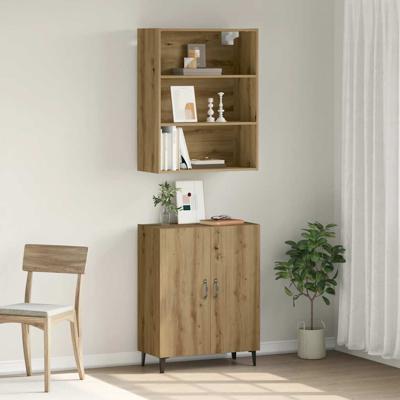 Dressoir met wandkast bewerkt hout artisanaal eikenkleur - thumbnail