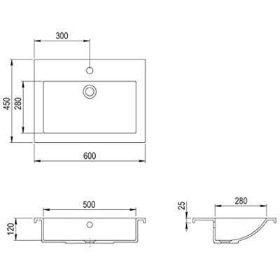 Wasbak 600x450x120 mm graniet grijs