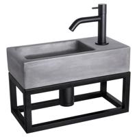 Fonteinset Differnz Ravo Beton en Handoekrek 38.5x18.5x9 cm Donker Grijs Met Gebogen Kraan Mat Zwart Differnz - thumbnail