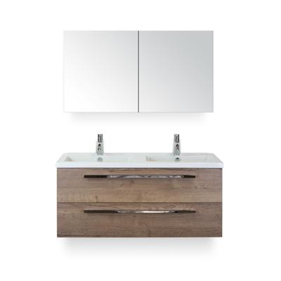 Seville Badmeubelset 120 cm - 2 laden Tabacco - Wastafel Djazz Dubbel - met Spiegelkast