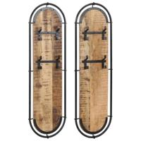 VidaXL Wandkapstokken 2 st met 4 haken massief ruw mangohout - thumbnail