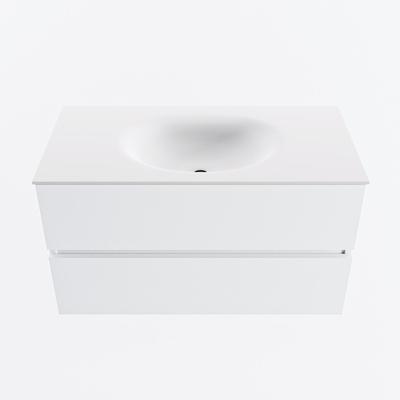 MONDIAZ VICA 90cm badmeubel onderkast Talc 2 lades. Wastafel MOON midden zonder kraangat, kleur Talc.