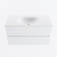 MONDIAZ VICA 90cm badmeubel onderkast Talc 2 lades. Wastafel MOON midden zonder kraangat, kleur Talc. - thumbnail