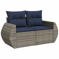 6-delige Loungeset met kussens poly rattan acacia grijs - thumbnail