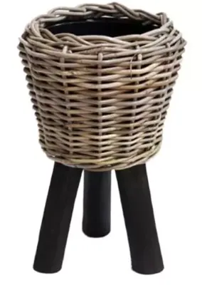 Rotan Drypot plantenmand zwart op poten 27x42cm