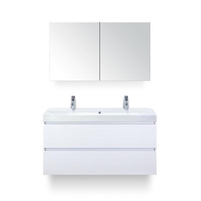 Maxx XL Badmeubelset 120 cm - Wit Hoogglans - Wastafel Just Enkel 2 kraangaten - met Spiegelkast