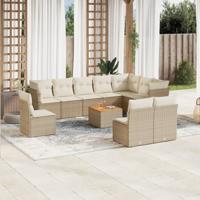 11-delige Tuinset met kussens poly rattan beige - thumbnail