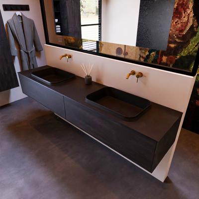 Badkamermeubelset Mondiaz Erin 200 cm met 2 Lades met RIDGE Wastafel Dubbel Urban Zonder Kraangaten Greeploos Mat Dark Brown