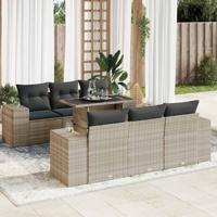 7-delige Loungeset met kussens poly rattan lichtgrijs - thumbnail