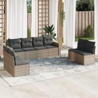 9-delige Loungeset met kussens poly rattan grijs - thumbnail