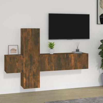 3-delige Tv-meubelset bewerkt hout gerookt eikenkleurig - thumbnail