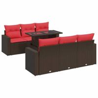 7-delige Loungeset met kussens poly rattan acacia bruin - thumbnail
