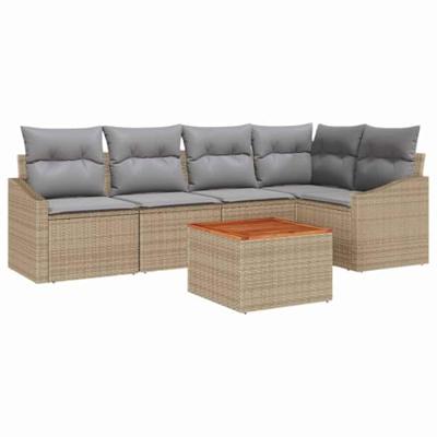 Tuinbankenset met opslag 6 pcs Beige en Licht Grijs poly rattan