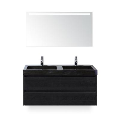 Dante Badmeubelset 120 cm - Black Oak - Wastafel Hardsteen Wit Lucca Dubbel - met Sence Spiegel