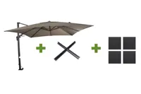 Grote Zweefparasol VirgoFlex Taupe 3x3m met Kruisvoet en Parasolvoettegels - thumbnail
