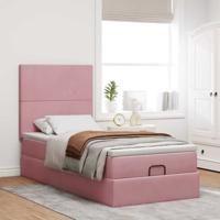 Ottoman bed met matrassen en LED's 80x200cm fluweel roze - thumbnail