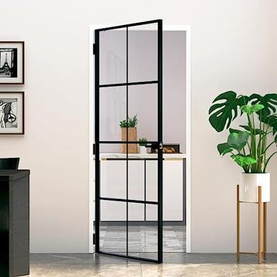 VidaXL Binnendeur 83x201,5 cm gehard glas en aluminium smal zwart VidaXL Binnendeur 83x201,5 cm gehard glas en aluminium smal zwart