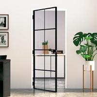 VidaXL Binnendeur 83x201,5 cm gehard glas en aluminium smal zwart - thumbnail