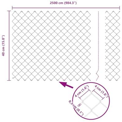 VidaXL Kettenschakelhek grijs 25 x 0,4 m staal VidaXL Kettenschakelhek grijs 25 x 0,4 m staal