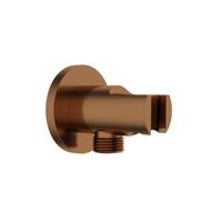 Wandaansluitbocht Met Handdouchehouder BWS Gina Rond 1/2 Geborsteld Brons Koper - thumbnail