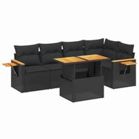 6-delige Loungeset met kussens poly rattan zwart - thumbnail