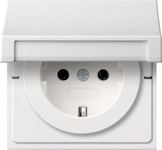 Gira F100 wandcontactdoos met randaarde, klapdeksel en KBV zuiverwit glanzend