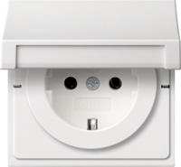 Gira F100 wandcontactdoos met randaarde, klapdeksel en KBV zuiverwit glanzend - thumbnail