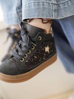 Hoge baskets met veters en elastiek van baby leer marineblauw - thumbnail