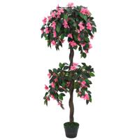 Kunstplant met pot rododendron 155 cm groen en roze - thumbnail
