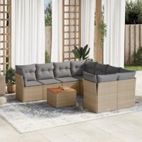 9-delige Loungeset met kussens poly rattan gemengd beige - thumbnail