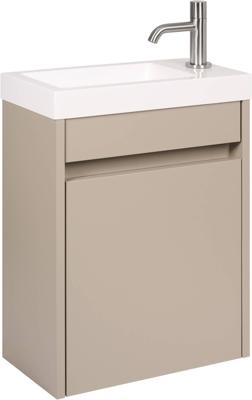 Saqu Florence voorgemonteerd fonteinmeubel in mat greige met fontein en RVS kraan links/rechts