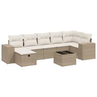 7-delige Loungeset met kussens poly rattan beige - thumbnail