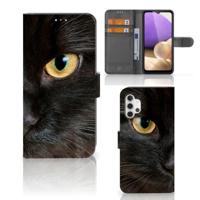 Samsung Galaxy A32 4G | Telefoonhoesje | Met pasjeshouder | Zwarte Kat - thumbnail