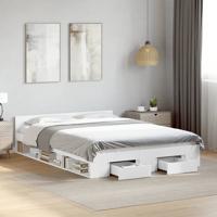 Bedframe met lades bewerkt hout wit 120x190 cm - thumbnail