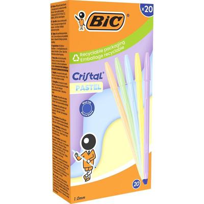 Bic balpen Cristal Medium pastel, doos van 20 stuks, assorti