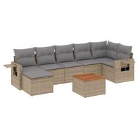 8-delige Loungeset met kussens poly rattan beige - thumbnail