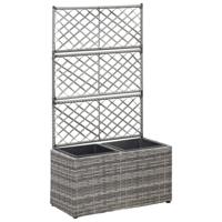 VidaXL Latwerkplantenbak verhoogd met potten 58x30x107 cm rattan grijs - thumbnail