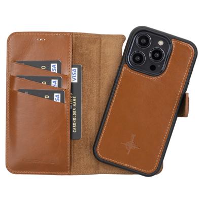 NorthLife - iPhone 14 Pro - Lederen Afneembare 2-in-1 bookcase hoes - Cognac