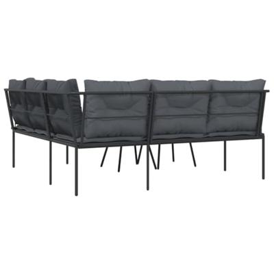 Loungeset met kussens staal en textileen zwart Loungeset met kussens staal en textileen zwart