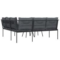 Loungeset met kussens staal en textileen zwart - thumbnail