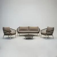 Loungeset Dakota Creme Bruin 4-delig Stoel Bank Aluminium Touw Buiten Tuinstoel Tuinbank Vita Lux - thumbnail