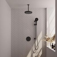 BRAUER Stripe Thermostatische Inbouw Regendouche - 3-weg - rond - SET 48 - 25cm douchekop - plafondarm - 3-standen handdouche - doucheslang - geïntegreerde glijstang - mat zwart 5-S-459 - thumbnail