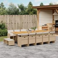 15-delige Tuinset met kussens poly rattan beige - thumbnail