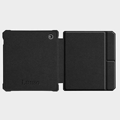 Lunso - Kobo Libra 2 (7 inch) - Vegan saffiano leren sleepcover hoes - Zwart