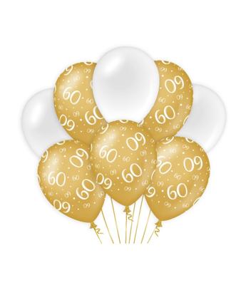 Ballonnen 60 Jaar Goud/Wit (8st)